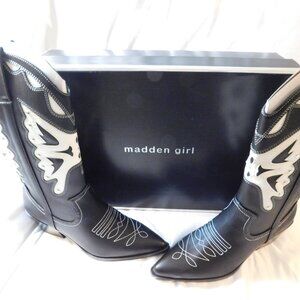Madden Girl Saloonn Western Cowboy Boots Black/Off White Woman's Size 10 NEW